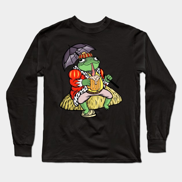 Relaxing Frog King Long Sleeve T-Shirt by flynnryanart